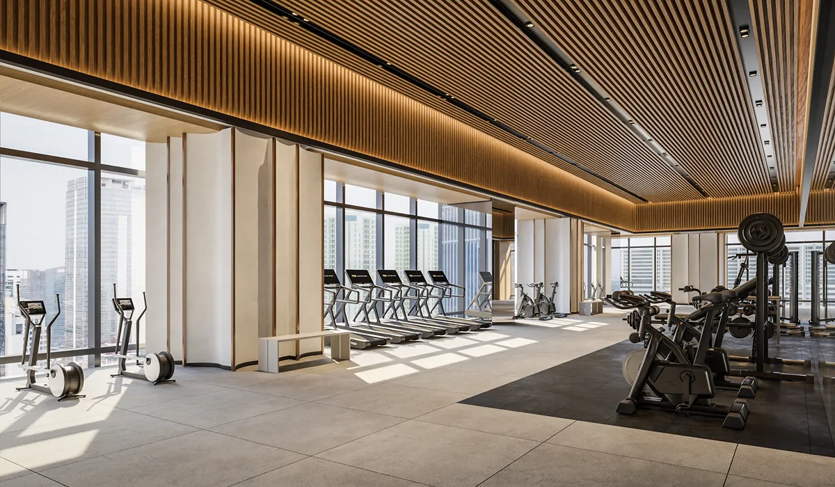 Gym with Jakarta skyline views